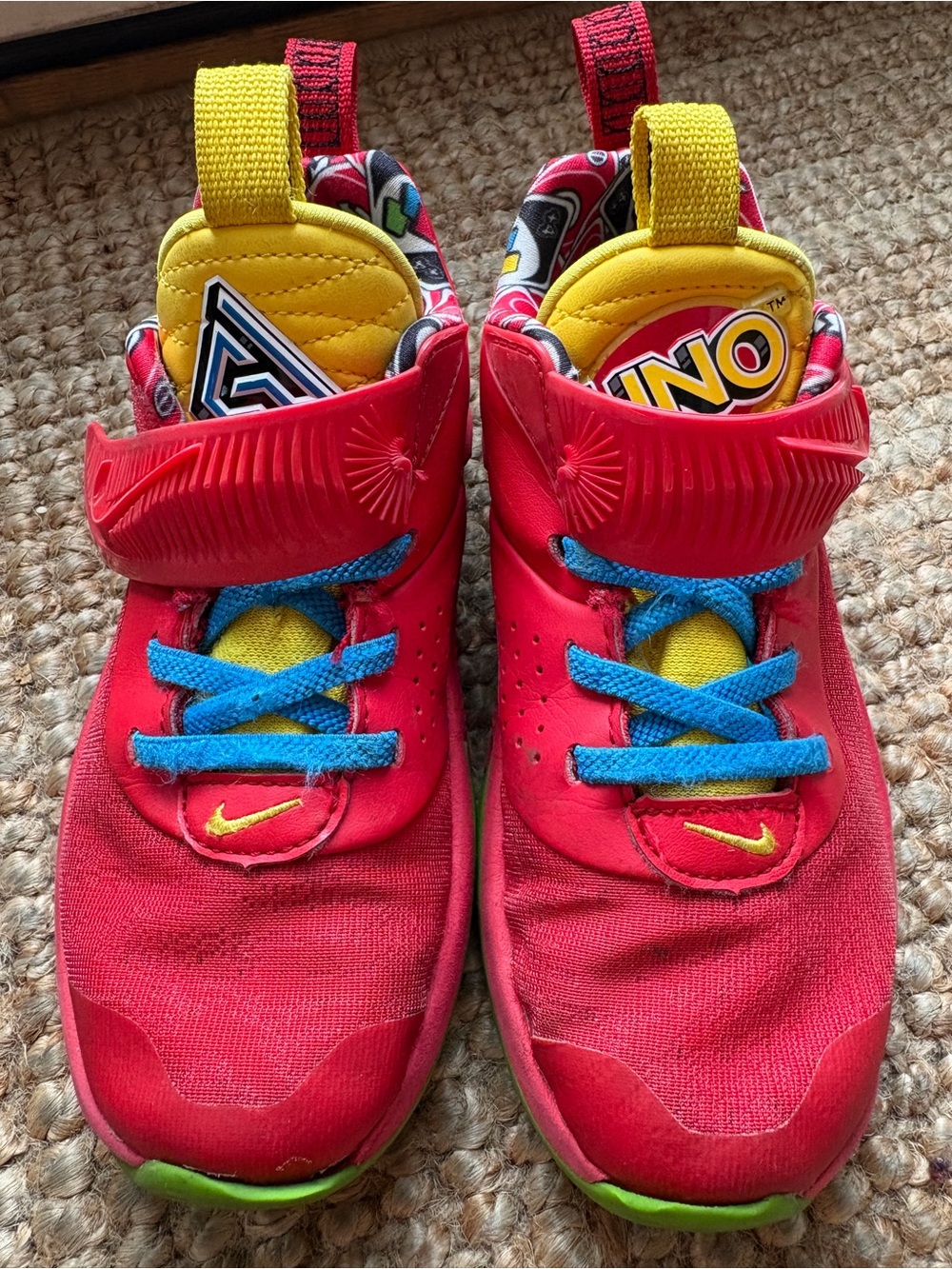 Nike Kids' Red & Yellow UNO Athletic Shoes with Blue Accents